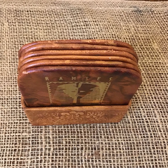 Vintage Ramses the Great set of six coasters with holder. Made in Egypt. - Picture 8 of 10